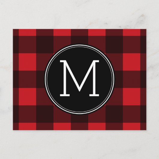 Rustic Red Black Buffalo Pset Pattern Monogram Briefkaart (Voorkant)