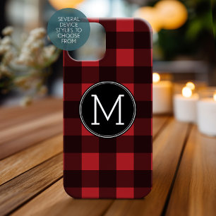Rustic Red Black Buffalo Pset Pattern Monogram