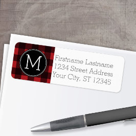Rustic Red Black Buffalo Pset Pattern Monogram Etiket