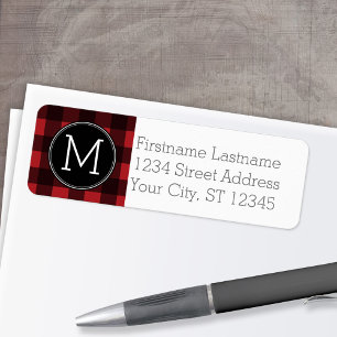 Rustic Red Black Buffalo Pset Pattern Monogram Etiket