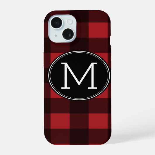Rustic Red Black Buffalo Pset Pattern Monogram iPhone 15 Hoesje (Achterkant)