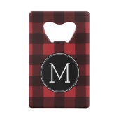 Rustic Red Black Buffalo Pset Pattern Monogram Kredietkaart Flessenopener (Achterkant)