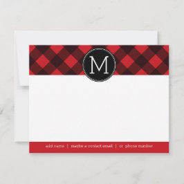 Rustic Red Black Buffalo Pset Pattern Monogram Notitiekaartje