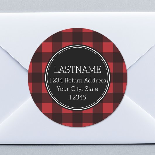 Rustic Red Black Buffalo Pset Pattern Monogram Ronde Sticker