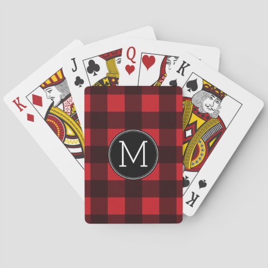 Rustic Red Black Buffalo Pset Pattern Monogram Speelkaarten (Achterkant)