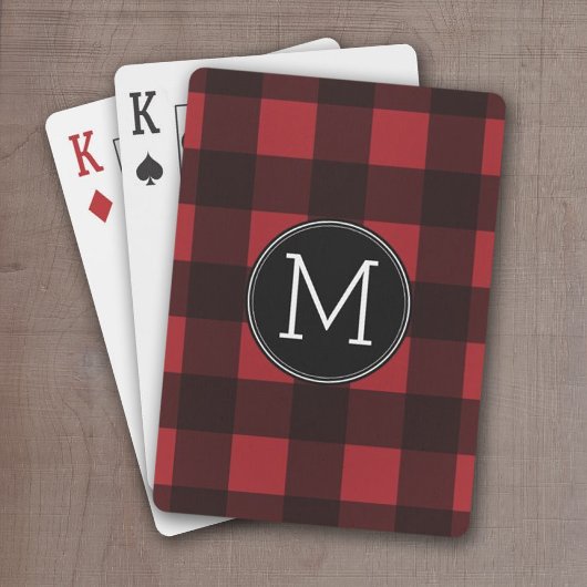 Rustic Red Black Buffalo Pset Pattern Monogram Speelkaarten