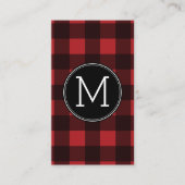 Rustic Red Black Buffalo Pset Pattern Monogram Visitekaartje (Voorkant)