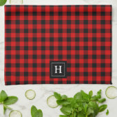Rustic Red Black Buffalo Pset Pattern Monogramed Theedoek (Gevouwen)
