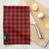 Rustic Red Black Buffalo Pset Pattern Monogramed Theedoek (Quarter Fold)