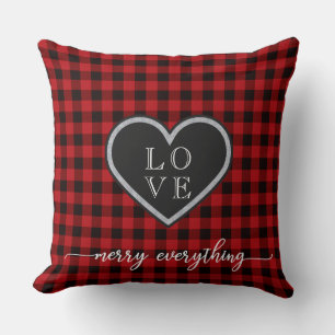 Rustic Red Black Plaid Christmas Heart Monogram Kussen