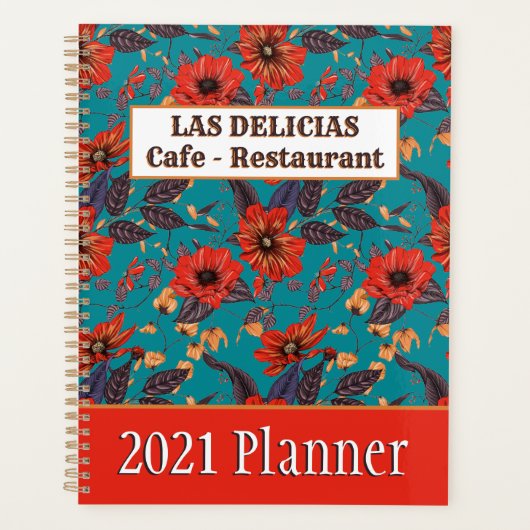 Rustic Red Blauwgroen Floral Small Business Reserv Planner (Voorkant)