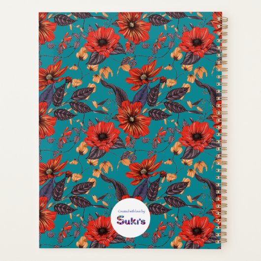 Rustic Red Blauwgroen Floral Small Business Reserv Planner (Achterkant)