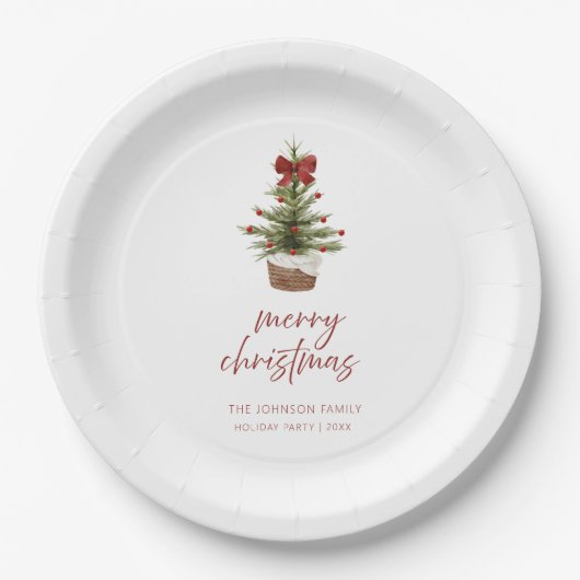 Rustic Red Bow Christmas Tree Holiday Papieren Bordje (Voorkant)