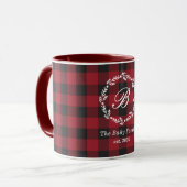 Rustic Red Buffalo Check Christmas Wreath Monogram Mok (Voorkant links)