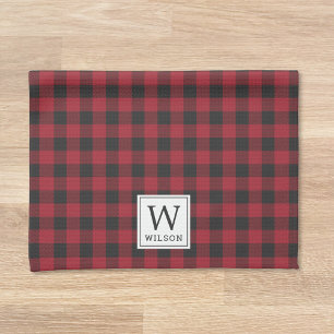 Rustic Red Buffalo Check Monogram Kerstmis Theedoek