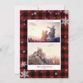 Rustic Red Buffalo Check Snowflake 2 foto Feestdagenkaart (Voorkant)