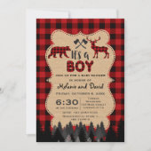 Rustic Red Buffalo Lumberjack Boy Baby shower Kaart (Voorkant)