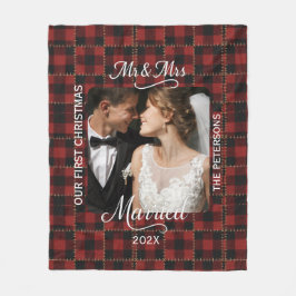 Rustic Red Buffalo Plaid First Christmas Married Fleece Deken