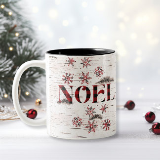 Rustic Red Buffalo Plaid Snowflakes White Birch Tweekleurige Koffiemok