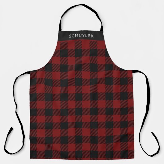 Rustic Red Buffalo Plaid Winter Gepersonaliseerd Schort (Voorkant)