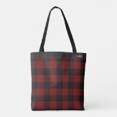 Rustic Red Buffalo Plaid Winter Monogram Draagtas (Achterkant)