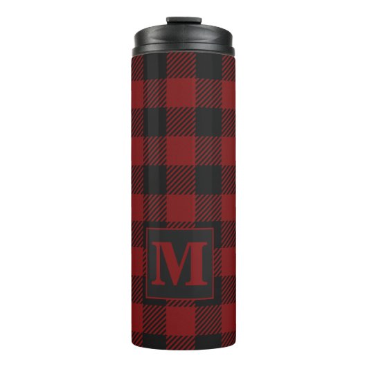 Rustic Red Buffalo Plaid Winter Monogram Thermosbeker (Voorkant)