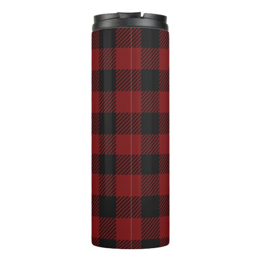Rustic Red Buffalo Plaid Winter Monogram Thermosbeker (Achterkant)