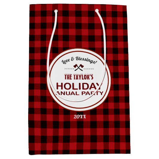 Rustic Red Buffalo Plaid Wood Vakantiefeest Medium Cadeauzakje (Voorkant)