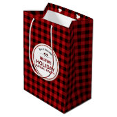 Rustic Red Buffalo Plaid Wood Vakantiefeest Medium Cadeauzakje (Achterkant Gekanteld)