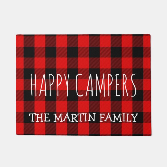 Rustic Red Buffalo Pset Camping | Happy Campers Deurmat (Voorkant)
