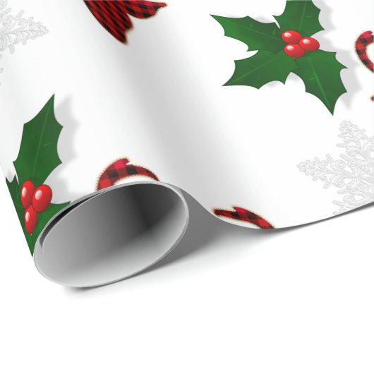 Rustic Red Buffalo Pset Deer Snowflake en Holly Cadeaupapier (Rol Hoek)