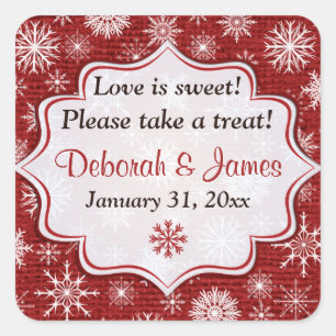 Rustic Red Burlap Snowflakes bruiloft Sticker