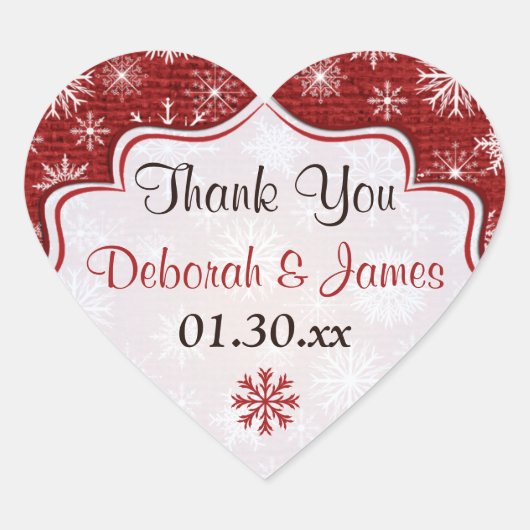 Rustic Red Burlap Snowflakes bruiloft Sticker (Voorkant)