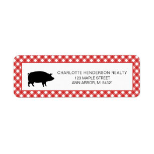 Rustic Red Checker Boerderij Pig Party Etiket