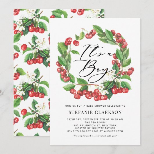 Rustic Red Cherries met een Baby shower van een jo Kaart (Voorkant / Achterkant)