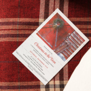 Rustic Red Christmas Grange Fête Invitation