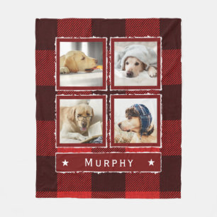 Rustic Red Denim Buffalo Pset Photo Collage Dog Fleece Deken