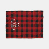Rustic Red en Black Buffalo Controleer Monogram Na Fleece Deken (Voorkant (Horizontaal))