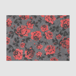 Rustic Red en Black Stem Roos Pattern Tissuepapier
