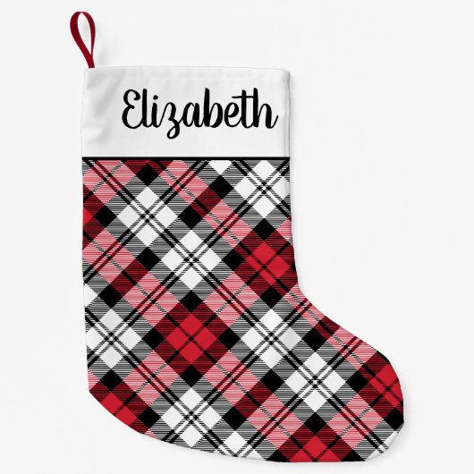 Rustic Red en Black Tartan Gepersonaliseerd Kleine Kerstsok (Voorkant)