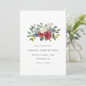Rustic Red en Blue Floral Photo Wedding Save The Date (Staand voorkant)