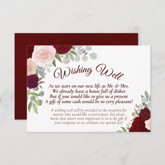 Rustic Red en roze boho Floral Wedding Goed Informatiekaartje (Voorkant / Achterkant)