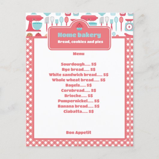 Rustic Red En vichy Bakery Menu & Tarifs (Devant)