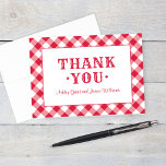Rustic Red En vichy Plaid Mariage Monogramme Merci<br><div class="desc">Un carte de remerciements mariage festif et élégant pour un événement jardin barbecue d'été décontracté. Inclut le texte personnalisé pour les noms de mariée et de mariée ou d'autres termes. Couleurs design rouge et blanc avec un arrière - plan à motif en vichy / nappe plaid. Le format de carte...</div>