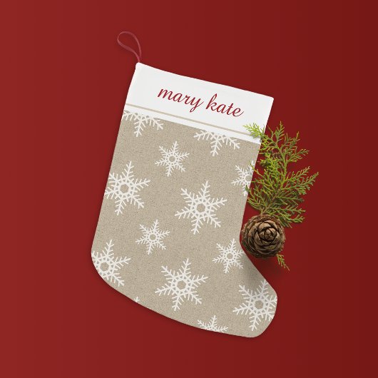 Rustic Red en White Faux Burlap Snowflake Pattern Kleine Kerstsok