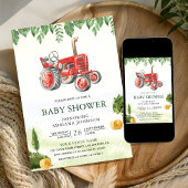 Rustic Red Farm Tractor Baby Shower Kaart
