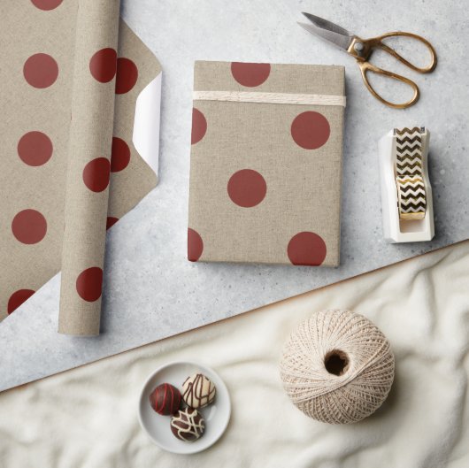 Rustic Red Faux Burlap Polka Dot Pattern Cadeaupapier (Crafts)