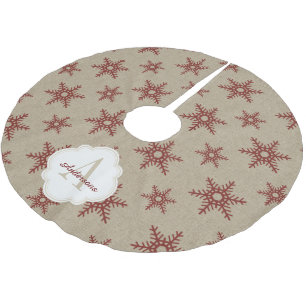 Rustic Red Faux Burlap Snowflake Pattern Kerstboom Rok