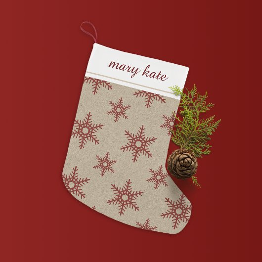 Rustic Red Faux Burlap Snowflake Pattern Kleine Kerstsok