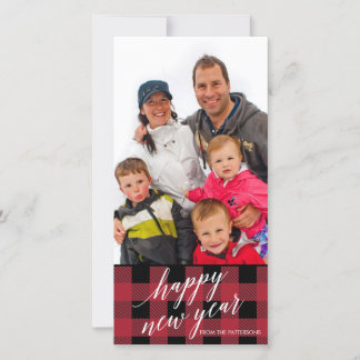 Rustic Red Flannel Joyeux Carte photo du Nouvel An